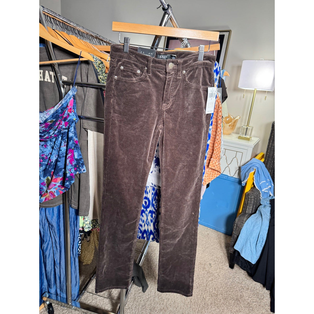 Lauren Ralph Lauren Brown Corduroy Straight Leg Pants High Rise NWT Size 4