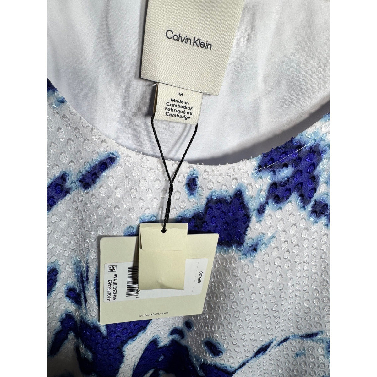 Calvin Klein Womens Blue White Abstract Print Eyelet Sleeveless Top 44F126G M