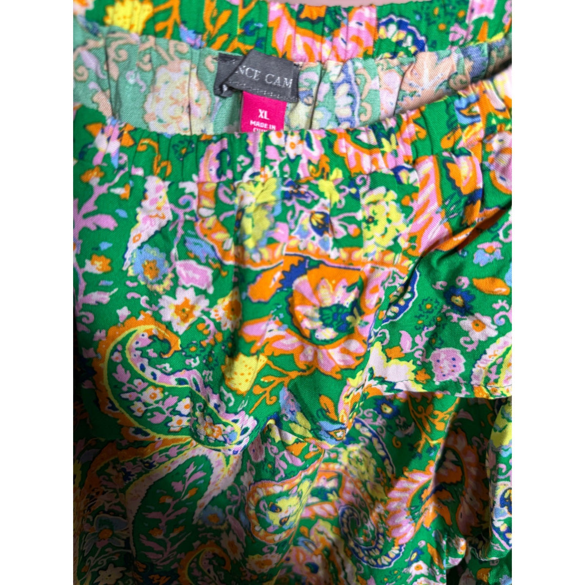 Vince Camuto Womens XL Getaway Green Paisley Off The Shoulder Ruffle Blouse
