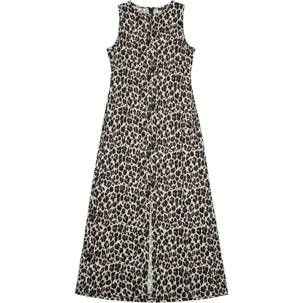 Womens Leopard Print Sleeveless Maxi Dress A-Line Round Neck Animal Print L