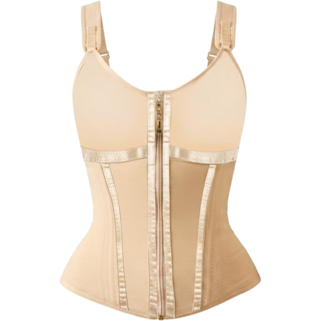 LuxSeren Waist Trainer Vest Zipper Front Straps Shapewear Nude Beige Size XL