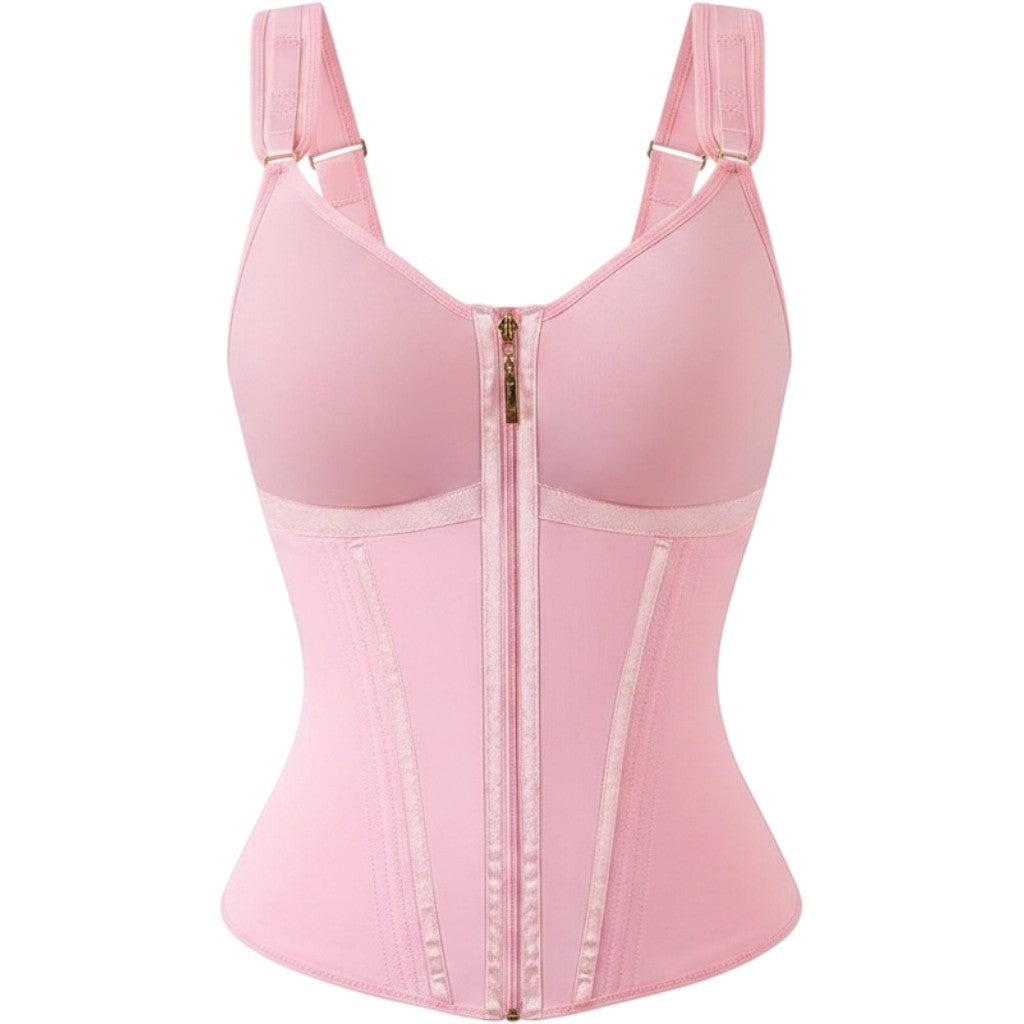 Luxseren Pink Waist Trainer Corset Double Tummy Control Zipper Shapewear Vest L