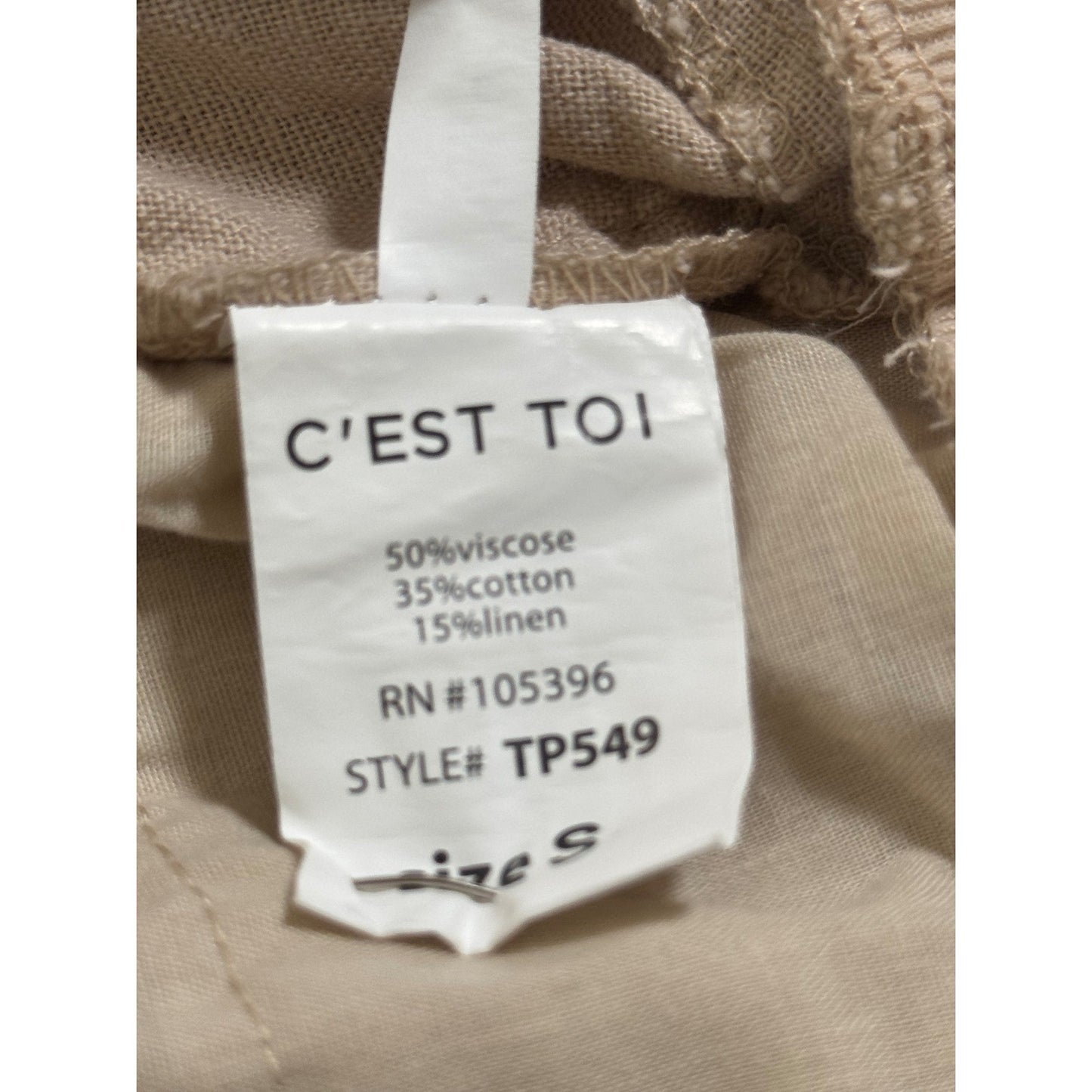 Cest Toi Womens Khaki Linen Blend Drawstring Dolphin Shorts TP549 Size S NEW