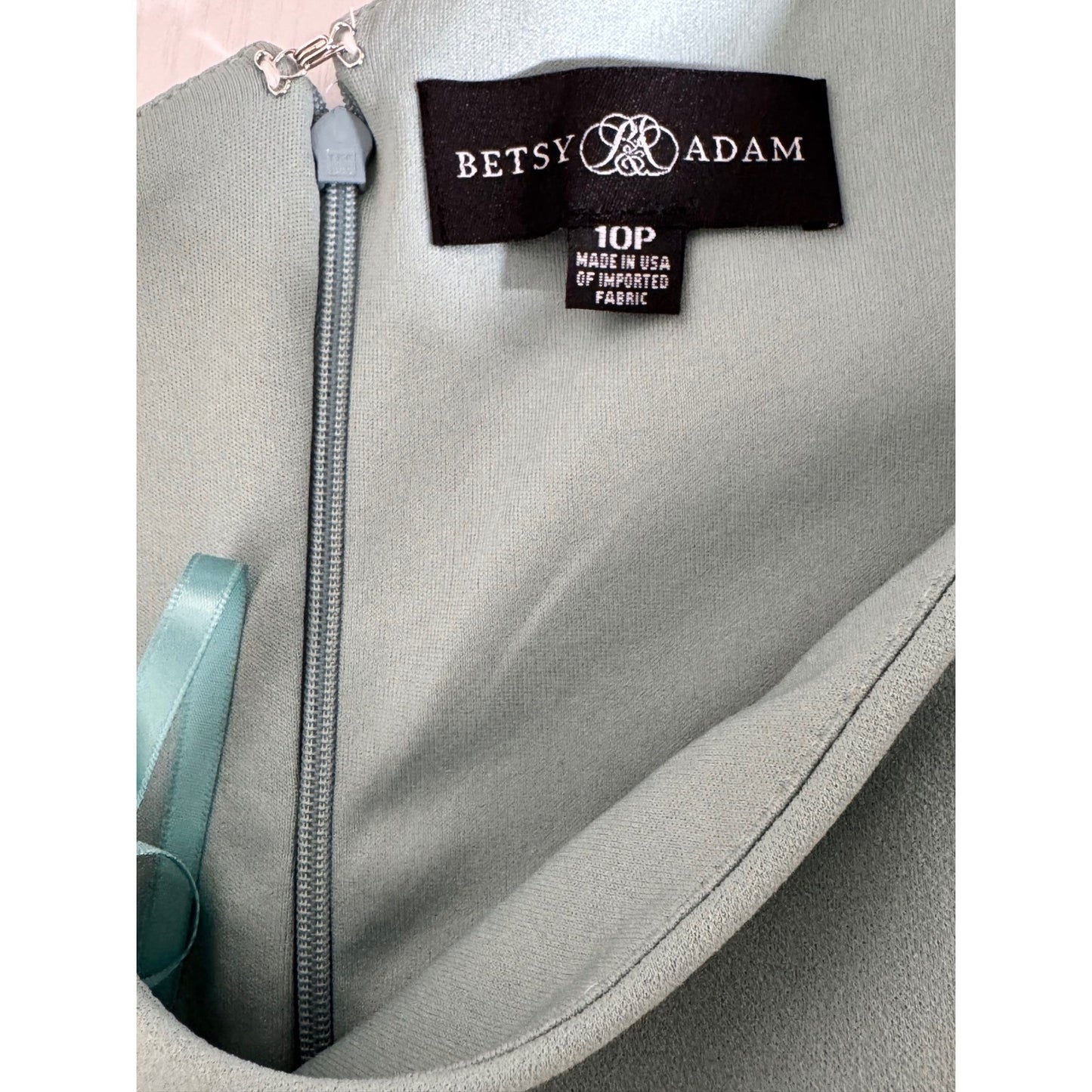 Betsy & Adam One Shoulder Jumpsuit Sage Green Petite 10P A25075P NWT