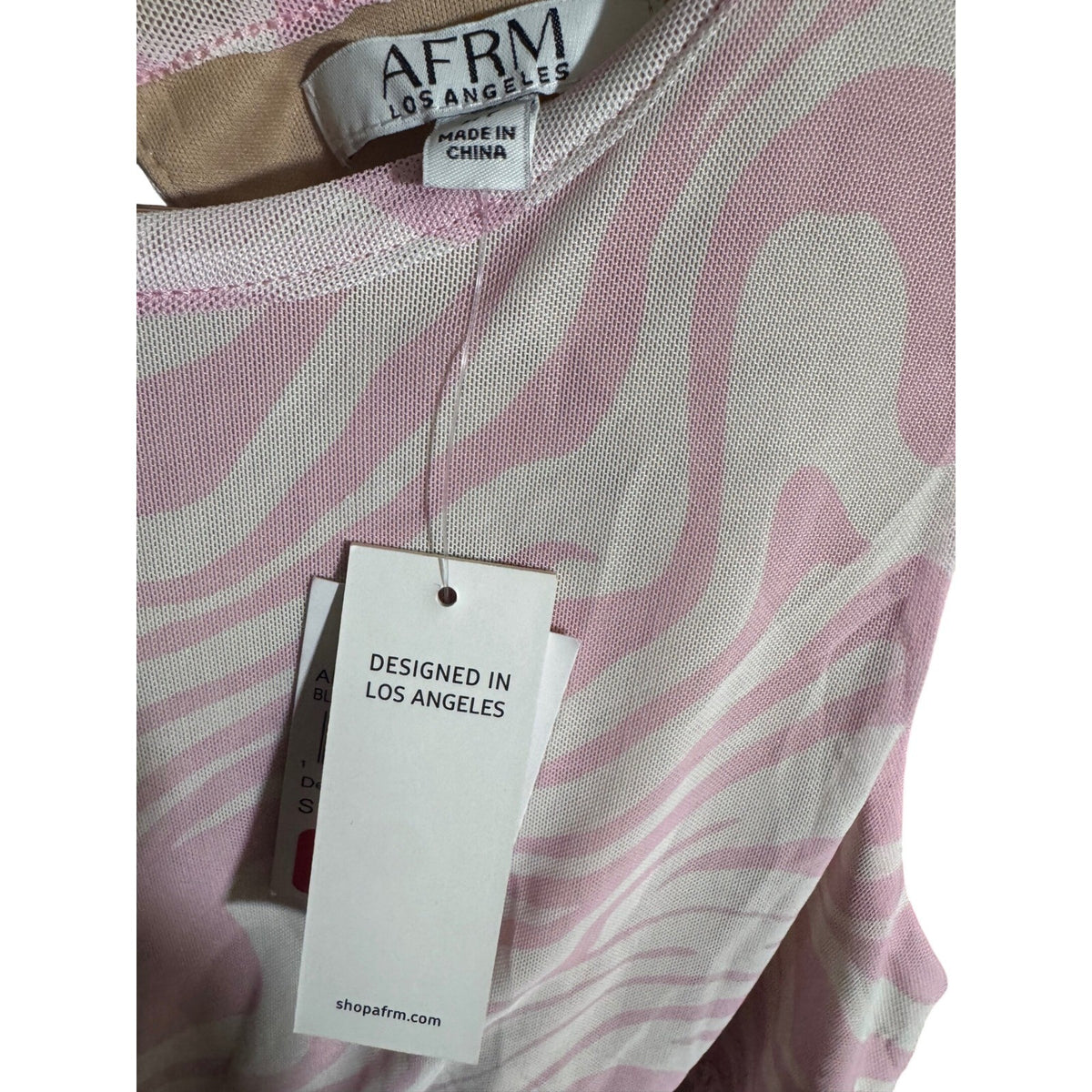 AFRM Pink White Swirl Print Sleeveless Tiered Mini Dress Cutout Back Size M NWT