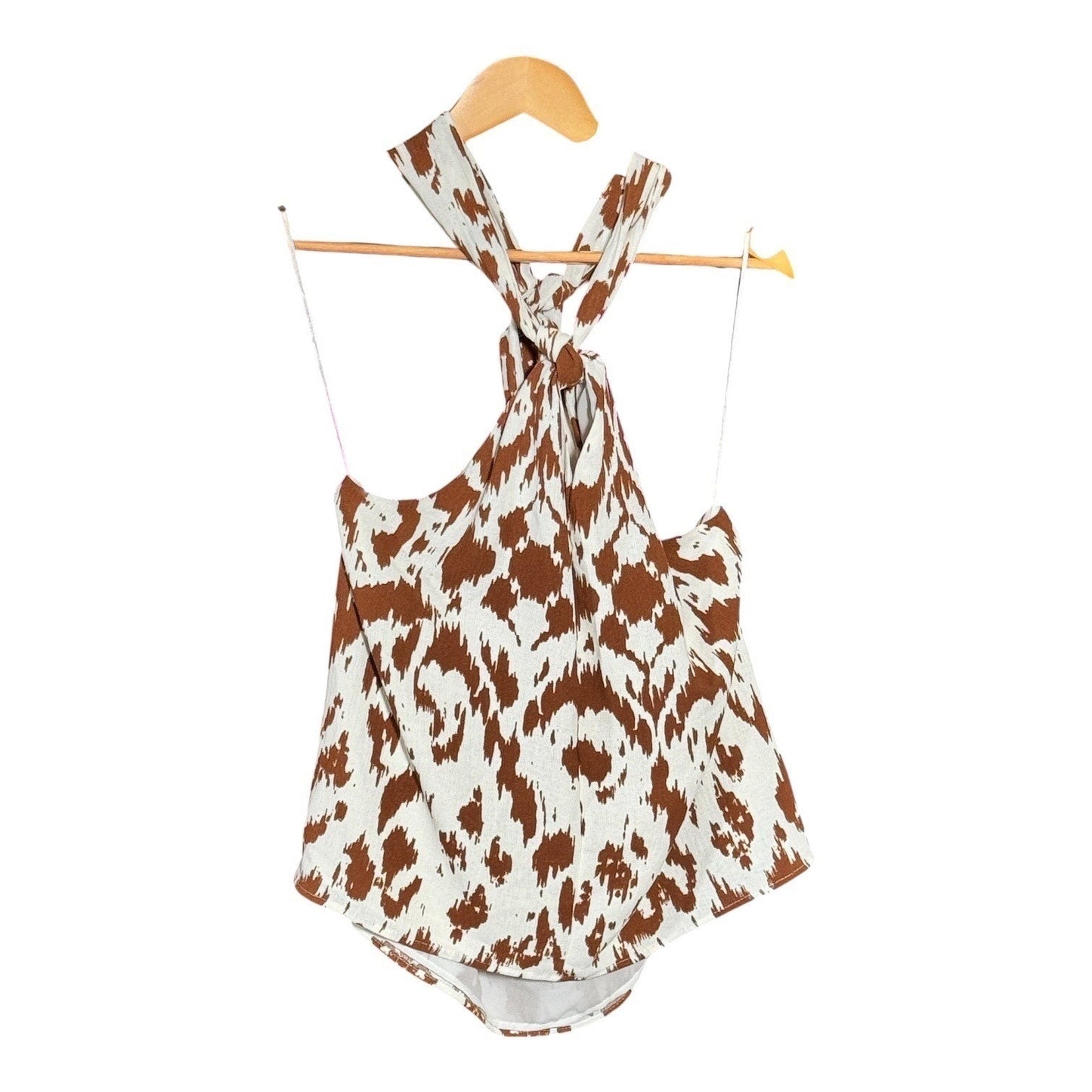 Vince Camuto MSRP $59 Brown Ikat Animal Print Halter Neck Sleeveless Blouse M