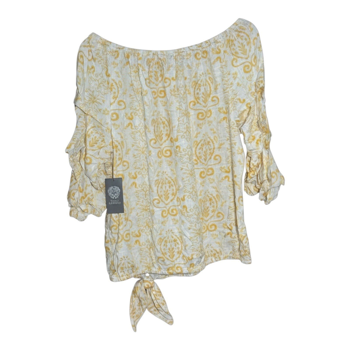 Vince Camuto MSRP $89 - Damask Off Shoulder Ruffle Sleeve Side Tie Blouse L