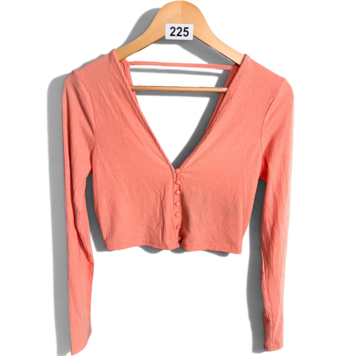 AFRM Papaya Punch Ribbed Cropped Cardigan V-Neck Long Sleeve Top AET028113 M