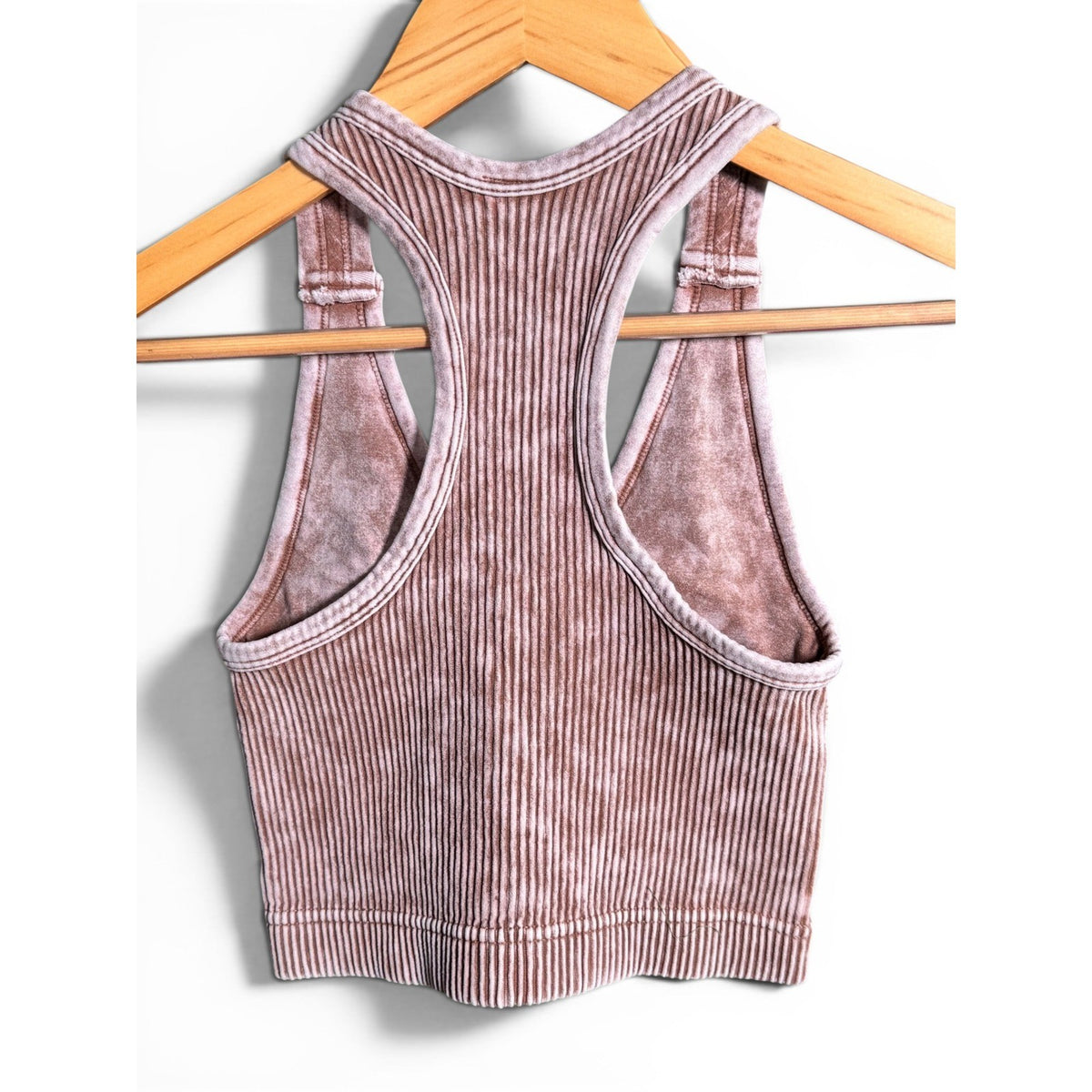 Zenana Women Ribbed Mineral Wash V-Neck Racerback Crop Tank Top Mauve L/XL