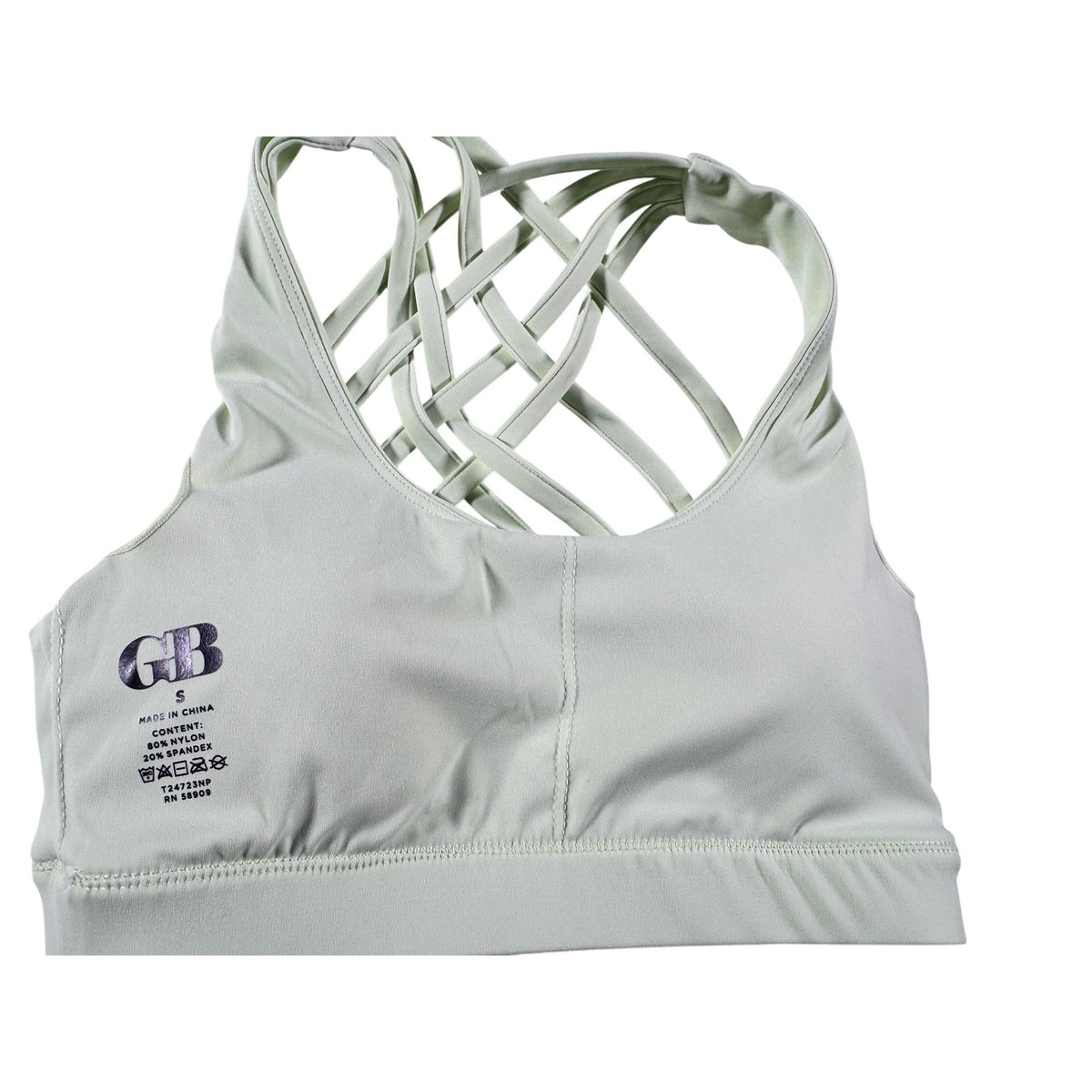 GB Women Strappy Lattice Back Sports Bra Light Green Size XS T24723NP Activewear