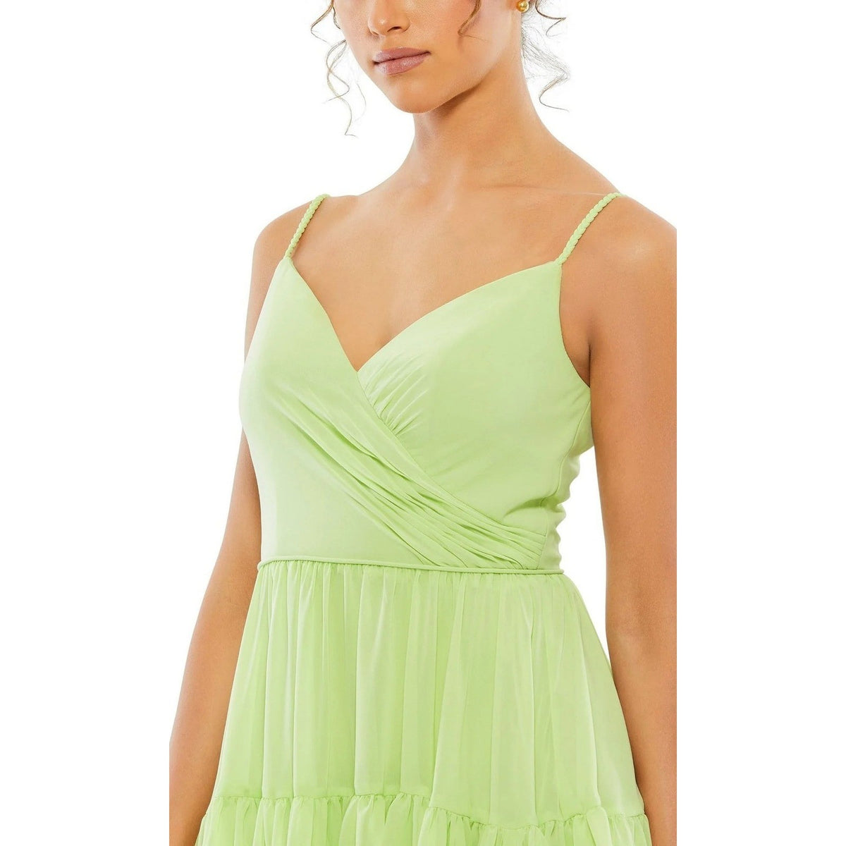 Mac Duggal 70200 Lime Mint Chiffon Tiered Mini Dress V-Neck Cocktail Size 0-16