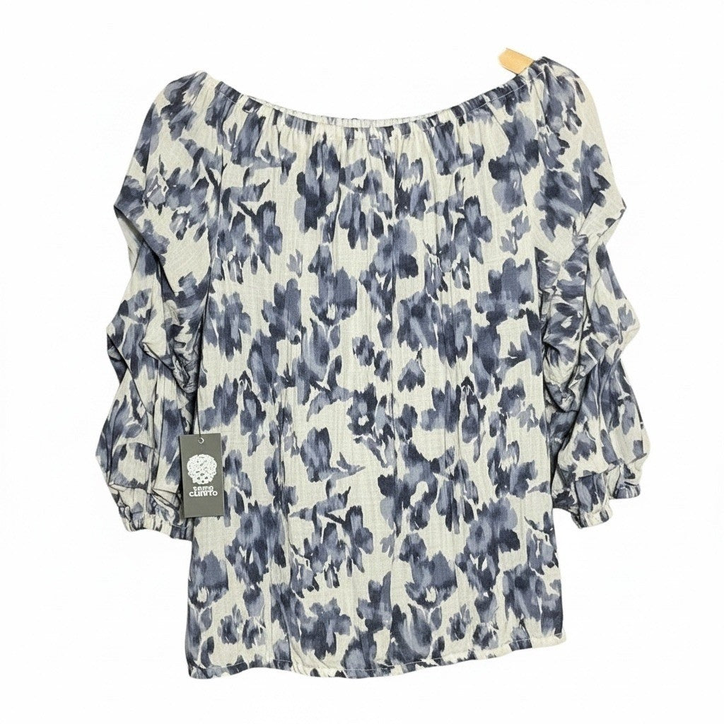 Vince Camuto MSRP $79-Womens Off Shoulder Ruffle Sleeve Linen Blend Top XL