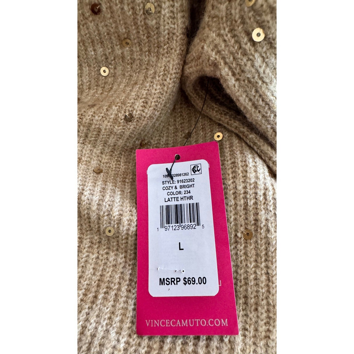 Vince Camuto Womens Sequin Raglan Sleeve Knit Sweater Camel Tan Gold 91623202