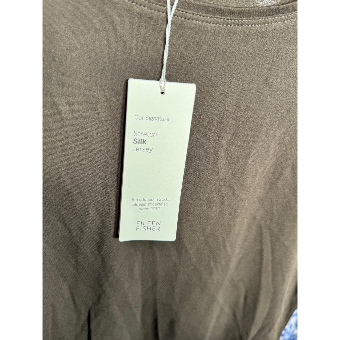 Eileen Fisher Stretch Silk Jersey Scoop Neck Top Brown Short Sleeve XS F16GK