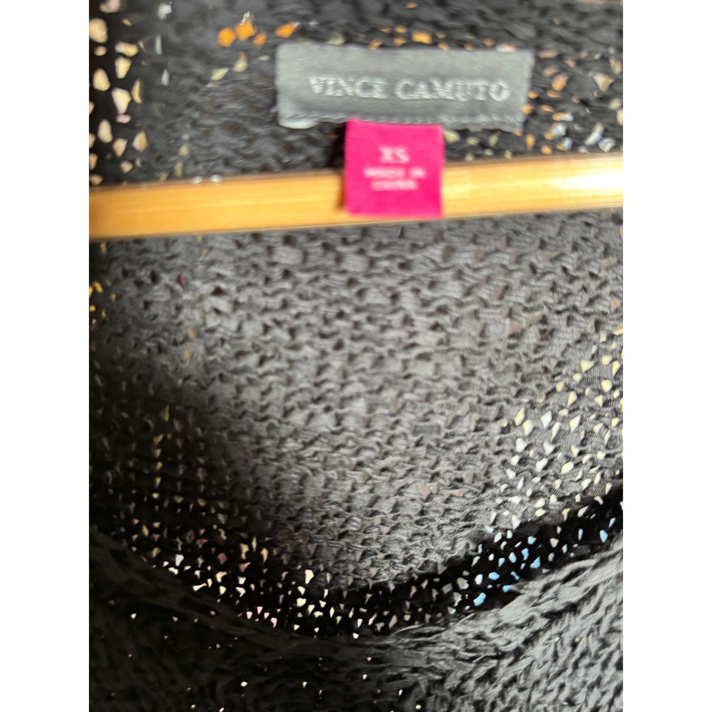 Vince Camuto Womens XS Black Open Knit V-Neck Short Sleeve Sweater Crop Top