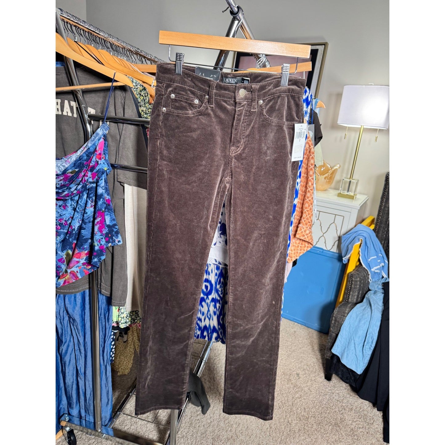 Lauren Ralph Lauren Brown Corduroy Straight Leg Pants High Rise NWT Size 4
