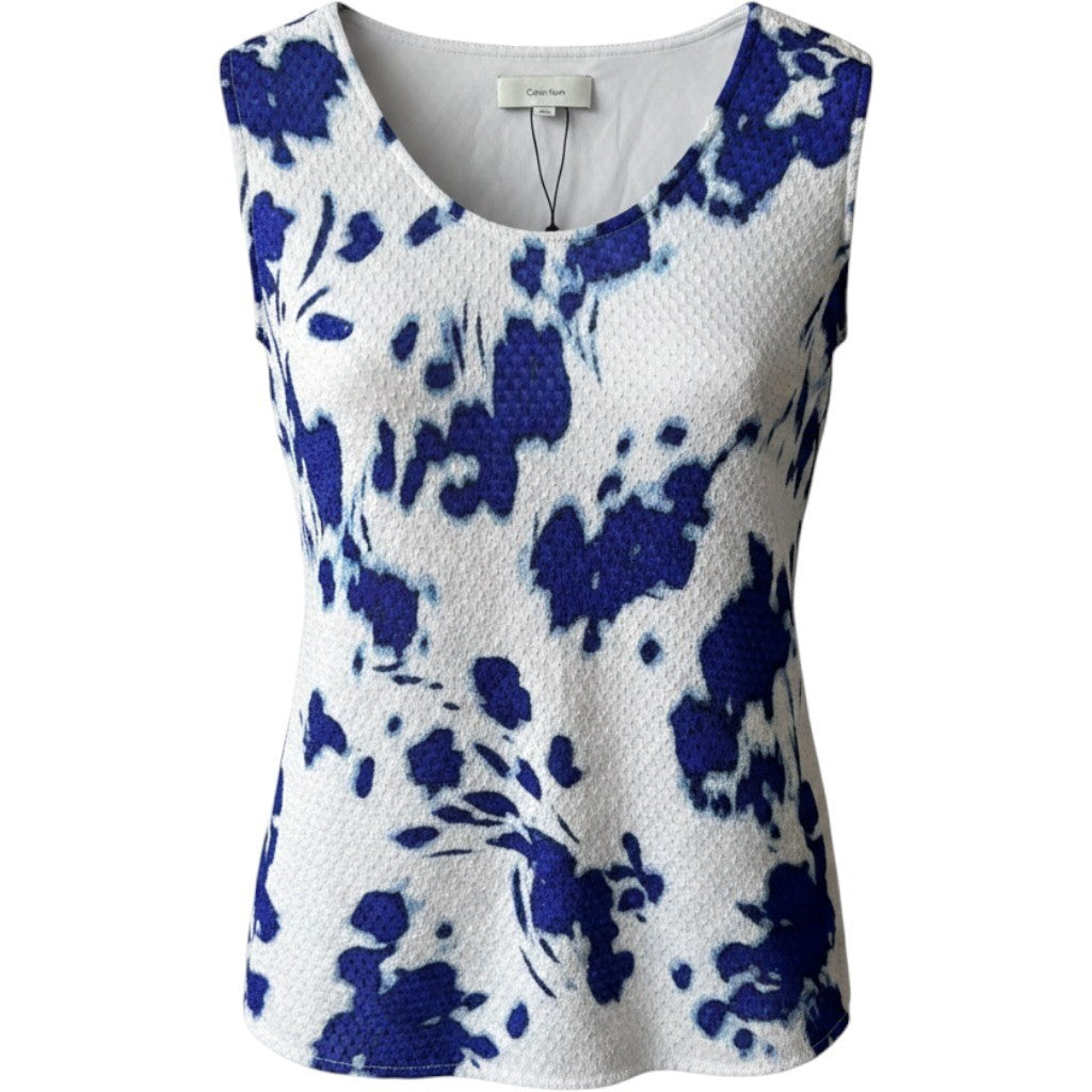 Calvin Klein Womens Blue White Abstract Print Eyelet Sleeveless Top 44F126G M