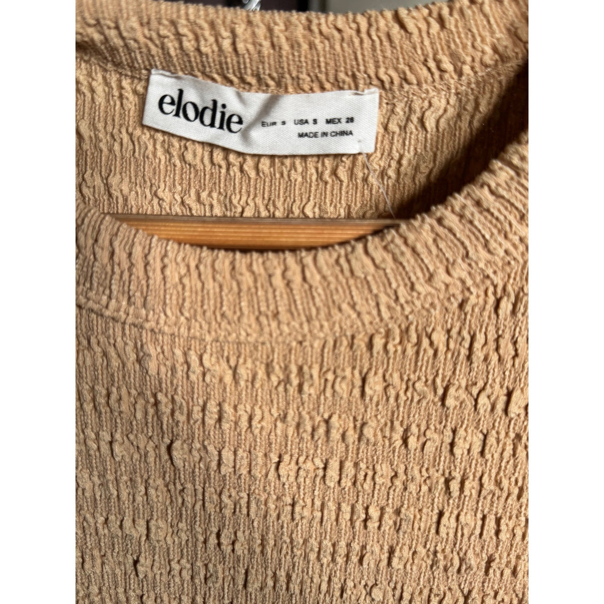 Elodie Womens Textured Crinkle Bodycon Mini Dress Tan Short Sleeve  ELD22971 S