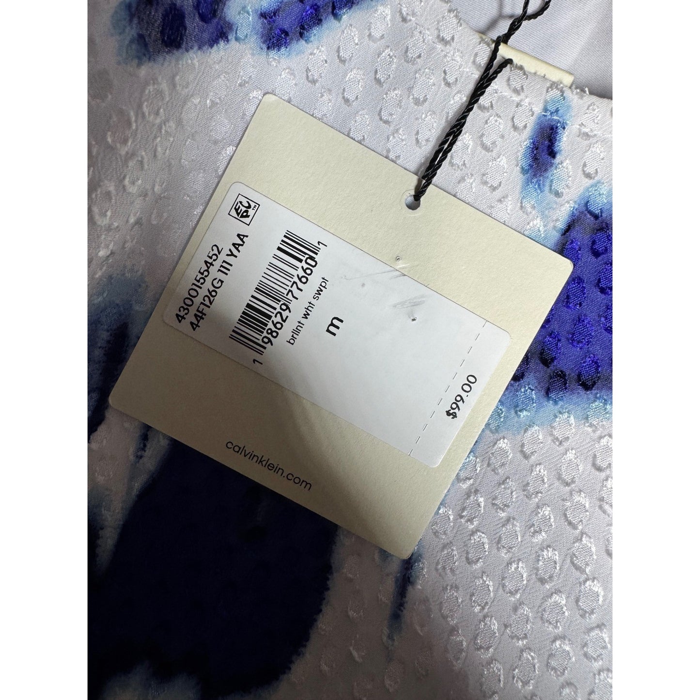 Calvin Klein Womens Blue White Abstract Print Eyelet Sleeveless Top 44F126G M