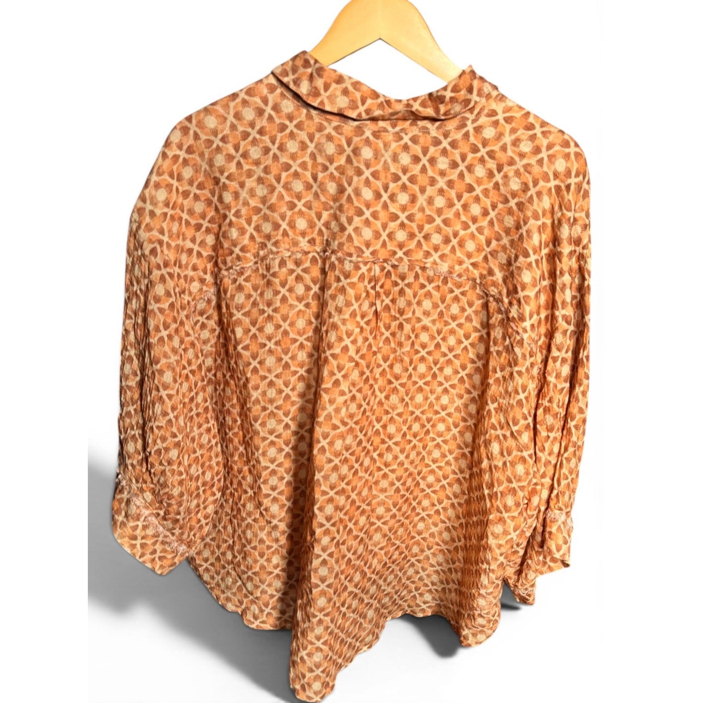 Intimately Free People Orange Geometric Print Button Down Shirt High Low Hem S