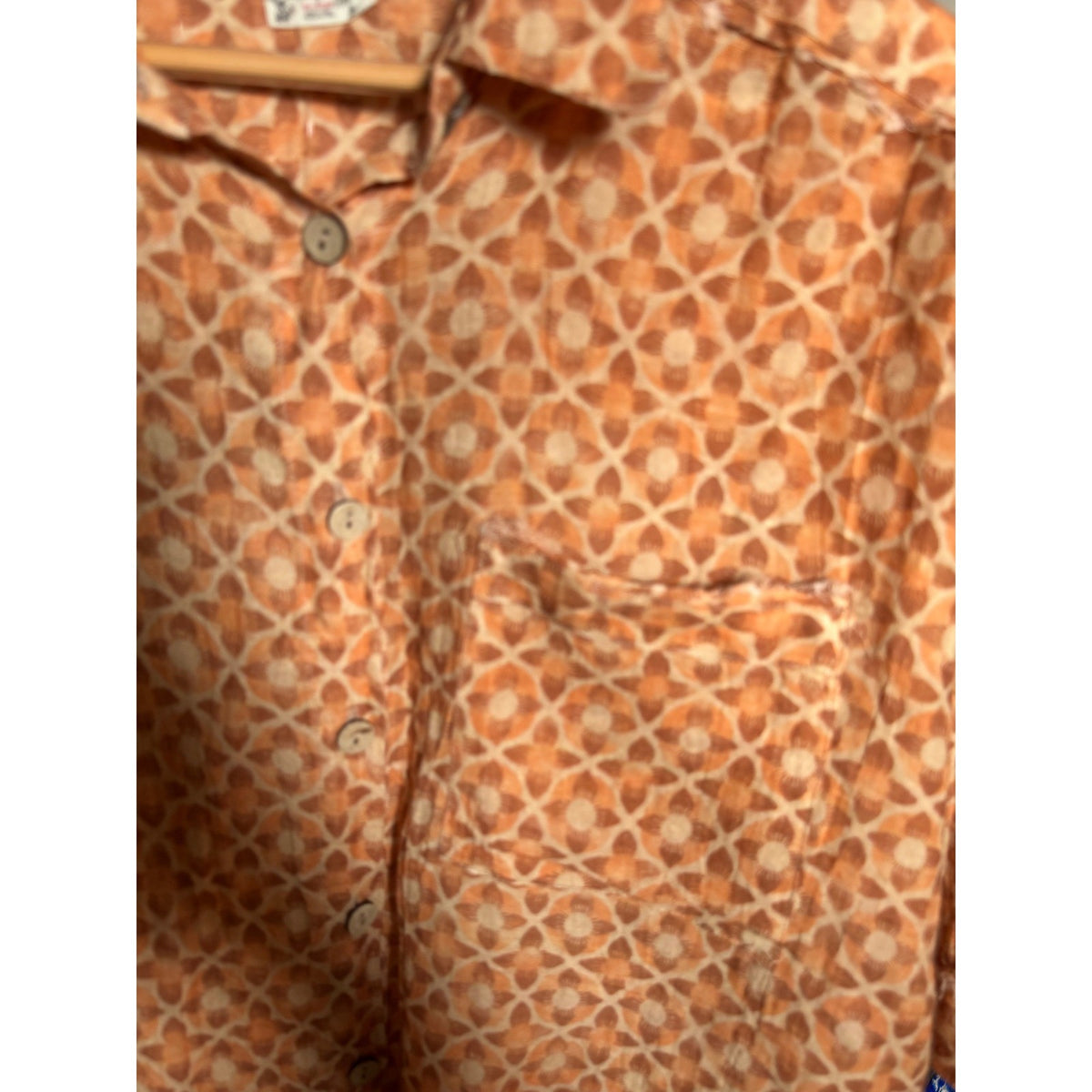 Intimately Free People Orange Geometric Print Button Down Shirt High Low Hem S