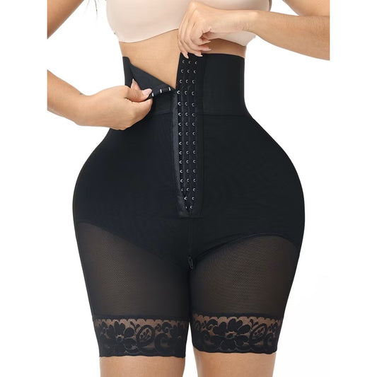 Luxseren High Waist Shapewear Shorts Tummy Control Lace Trim Black Compression