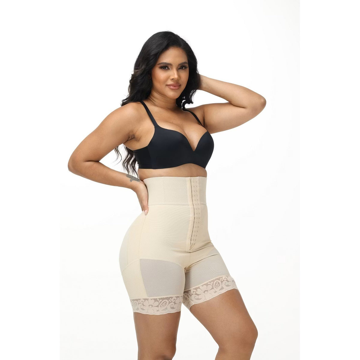 Luxseren Women High Waist Tummy Control Shapewear Shorts Lace Trim Beige XXXL