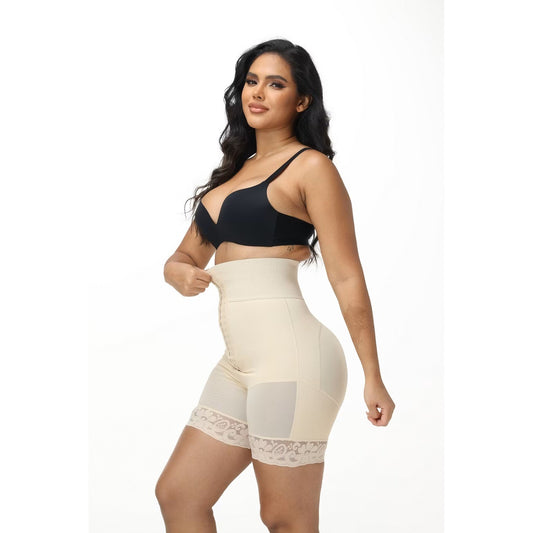 Luxseren Women High Waist Tummy Control Shapewear Shorts Lace Trim Beige M