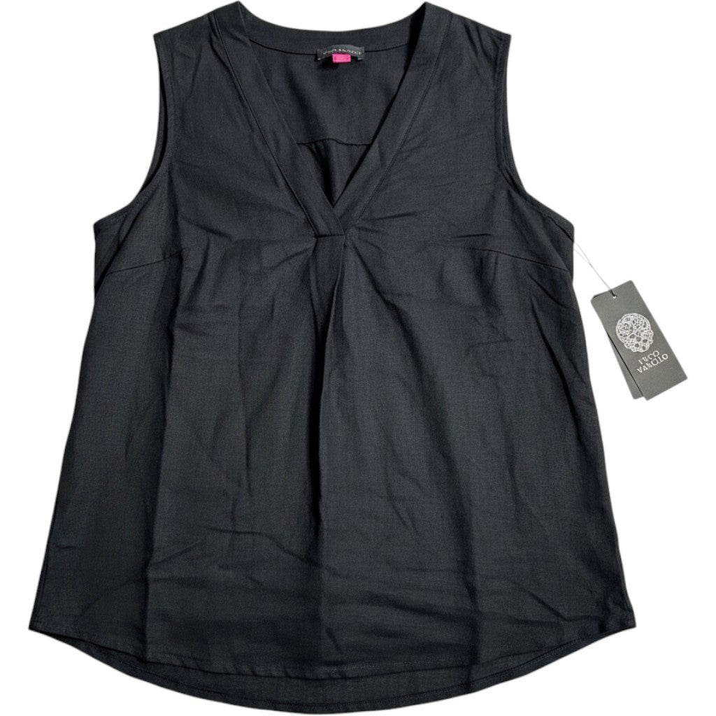 Vince Camuto Womens Fresh Tropics Linen V-Neck Pleat Top Black XL 91325B011