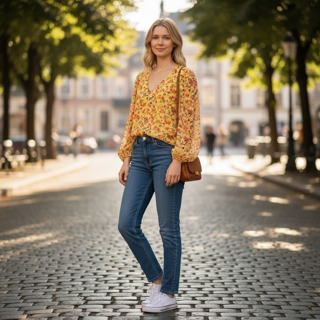 Vince Camuto Womens XL Citrus Splash Floral Blouse V-Neck Bright Lemon 9122155