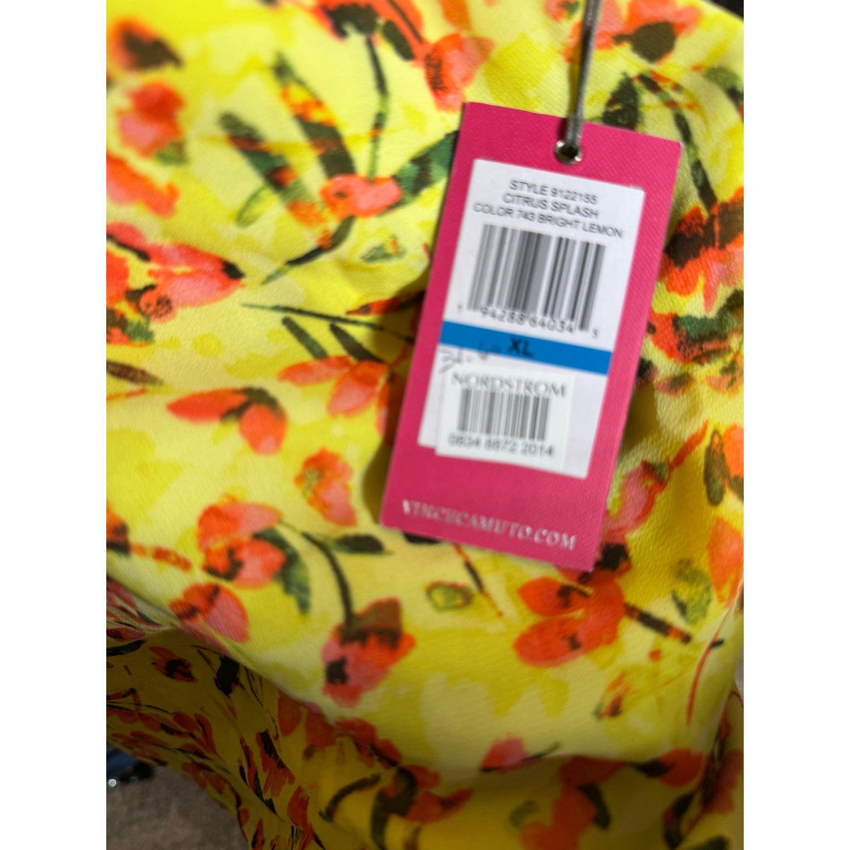 Vince Camuto Womens XL Citrus Splash Floral Blouse V-Neck Bright Lemon 9122155