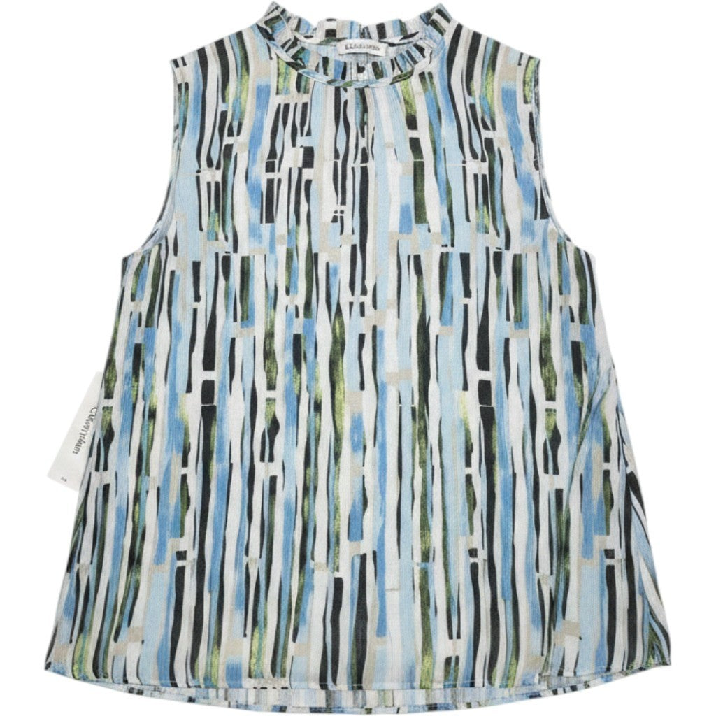 Calvin Klein Womens XL Blue Green Abstract Plisse Ruffle Neck Shell Top S54T998F
