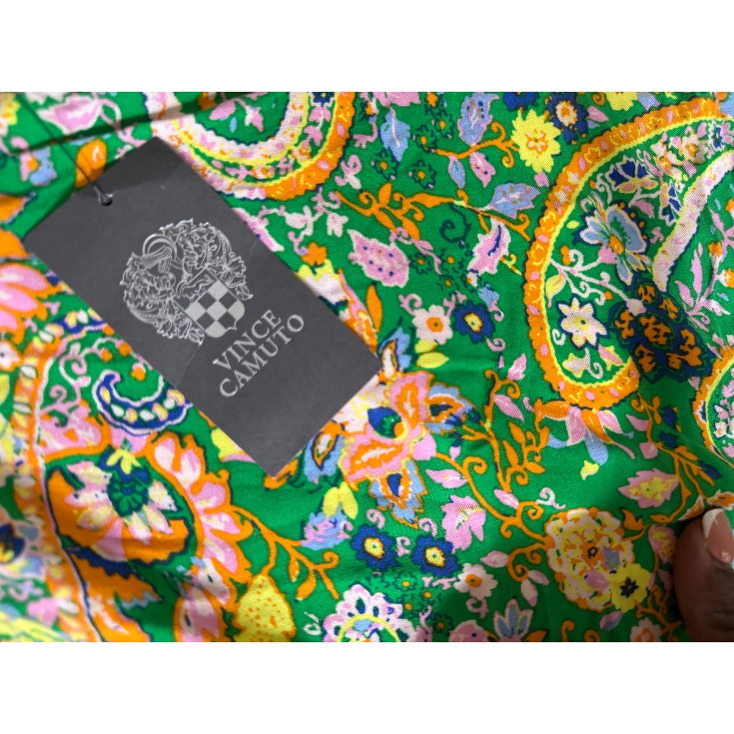 Vince Camuto Womens XL Getaway Green Paisley Off The Shoulder Ruffle Blouse