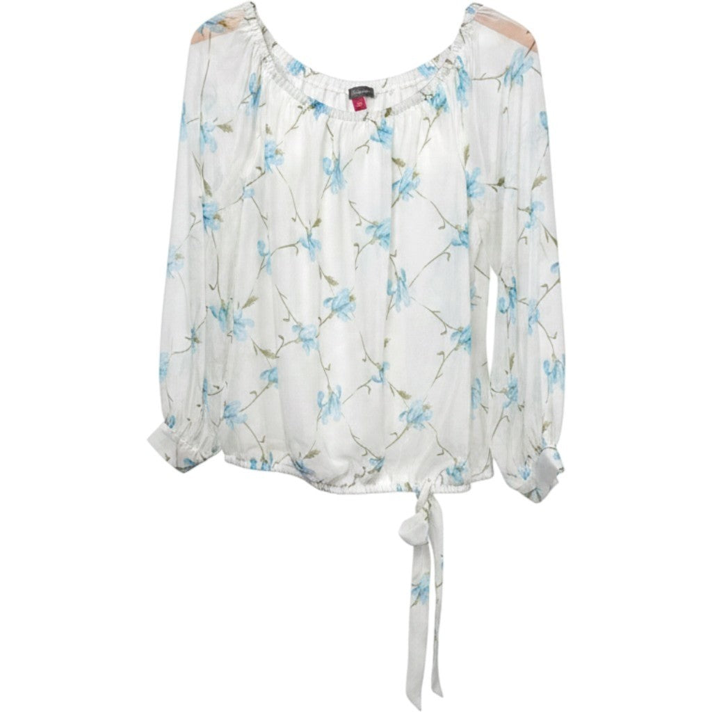 Vince Camuto XL Floral Off The Shoulder Blouse Ivory Blue Side Tie Chiffon Top
