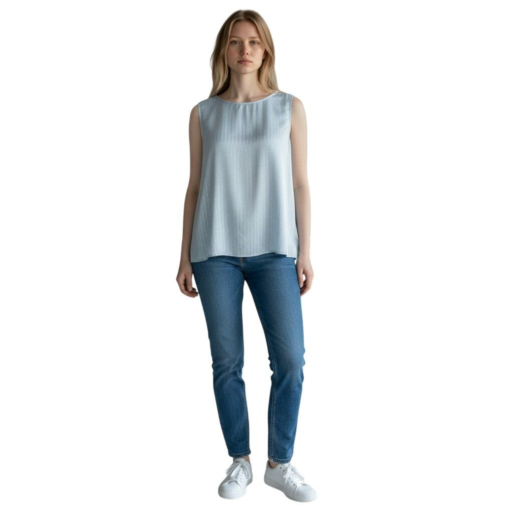 Vince Camuto Frozen Blue Metallic Pinstripe Sleeveless Blouse Top 912258086 XL