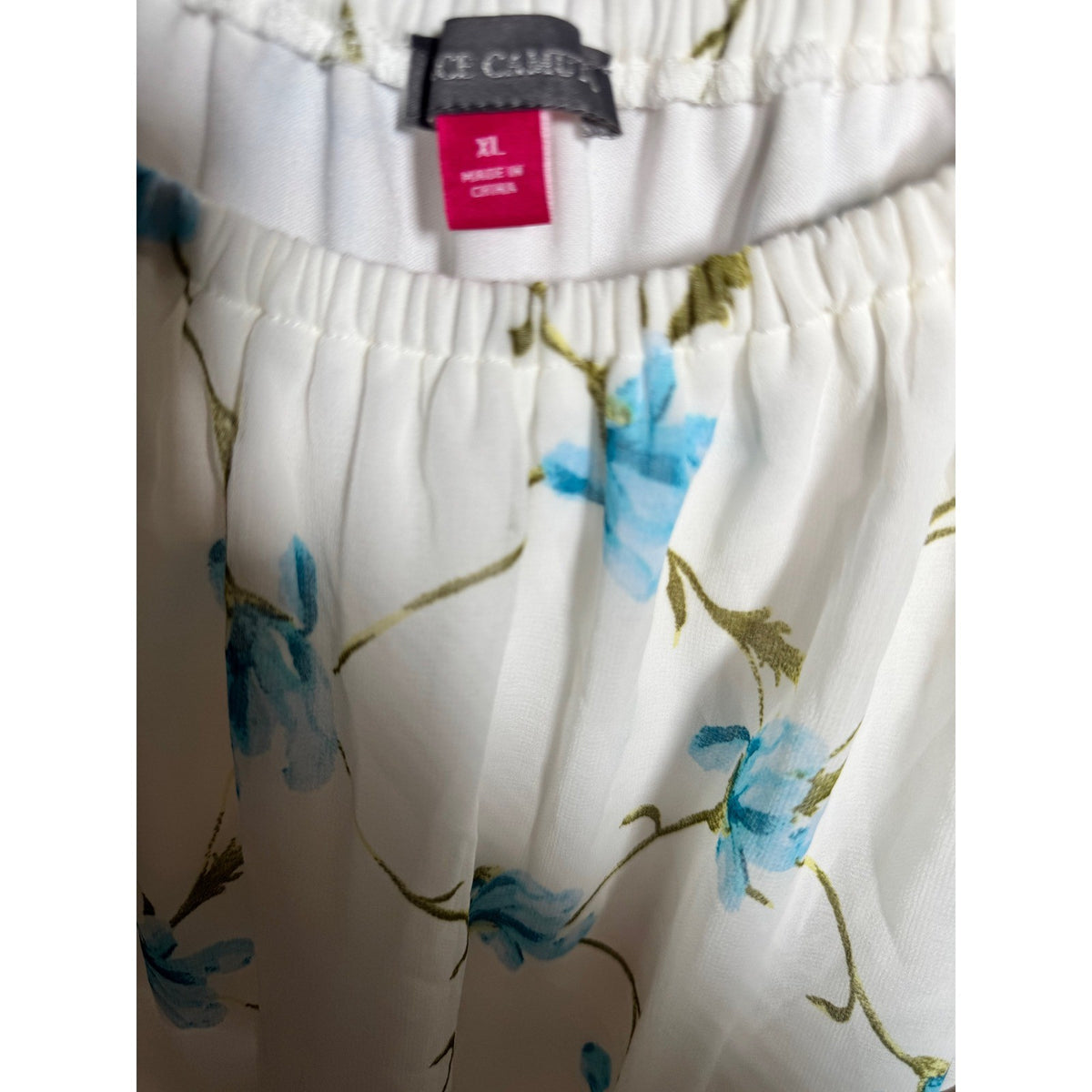 Vince Camuto XL Floral Off The Shoulder Blouse Ivory Blue Side Tie Chiffon Top