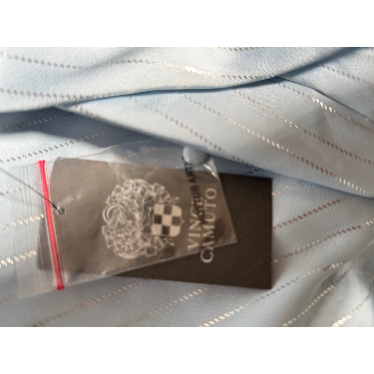 Vince Camuto Frozen Blue Metallic Pinstripe Sleeveless Blouse Top 912258086 XL