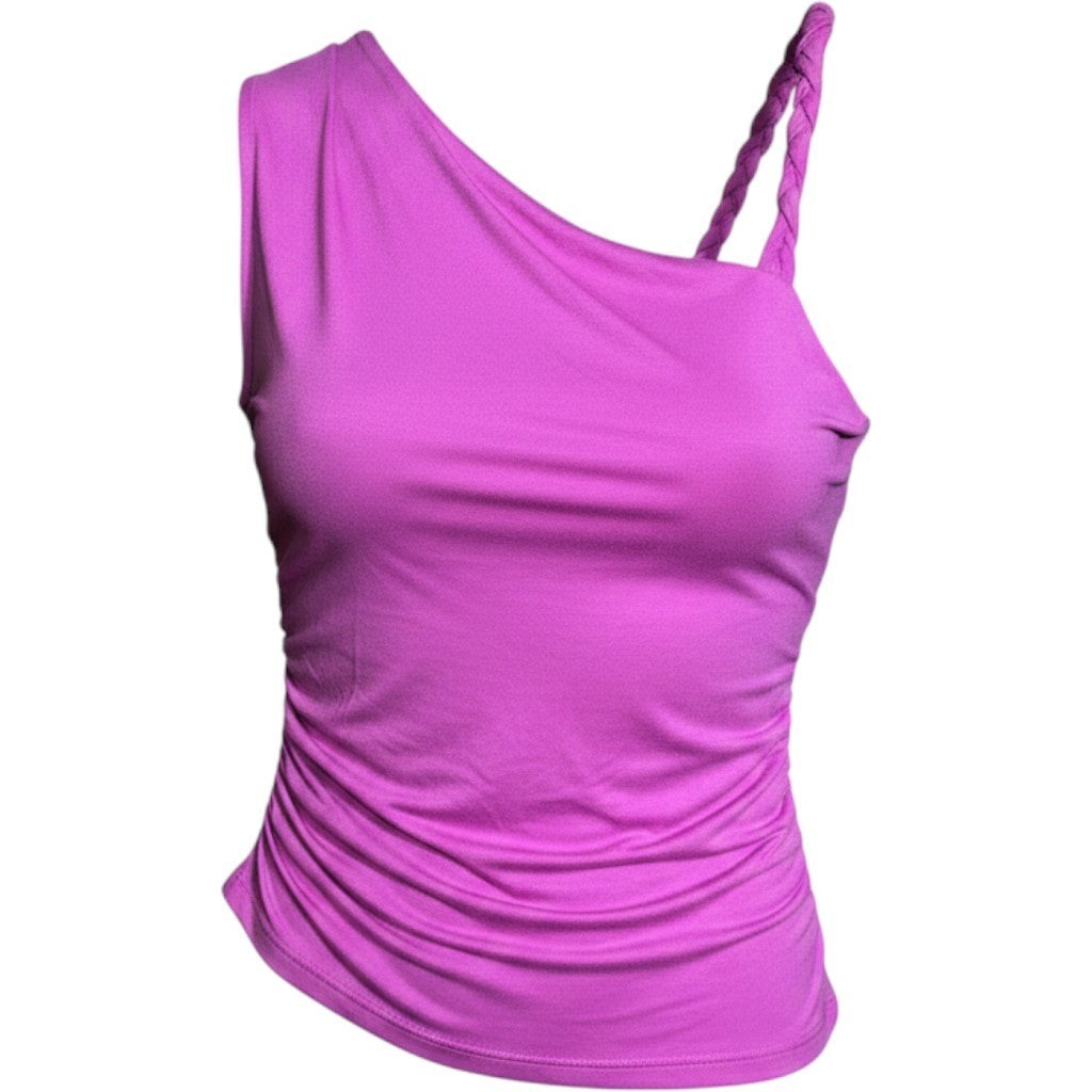 INC International Concepts One Shoulder Braided Strap Ruched Top Dutch Pink M