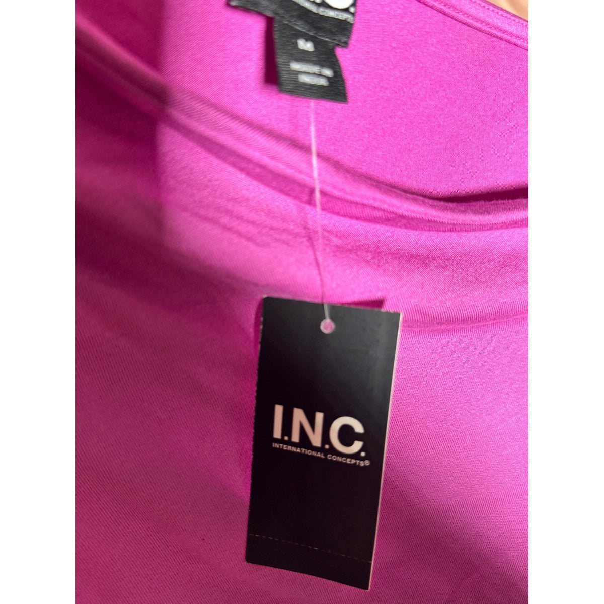 INC International Concepts One Shoulder Braided Strap Ruched Top Dutch Pink M