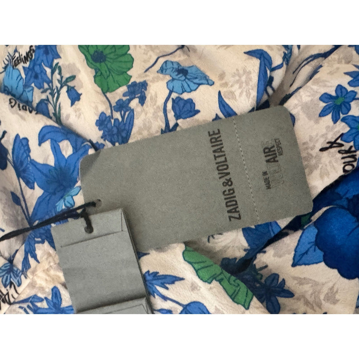 Zadig & Voltaire Blue Floral Puff Sleeve Mini Dress Wrap V-Neck NWT