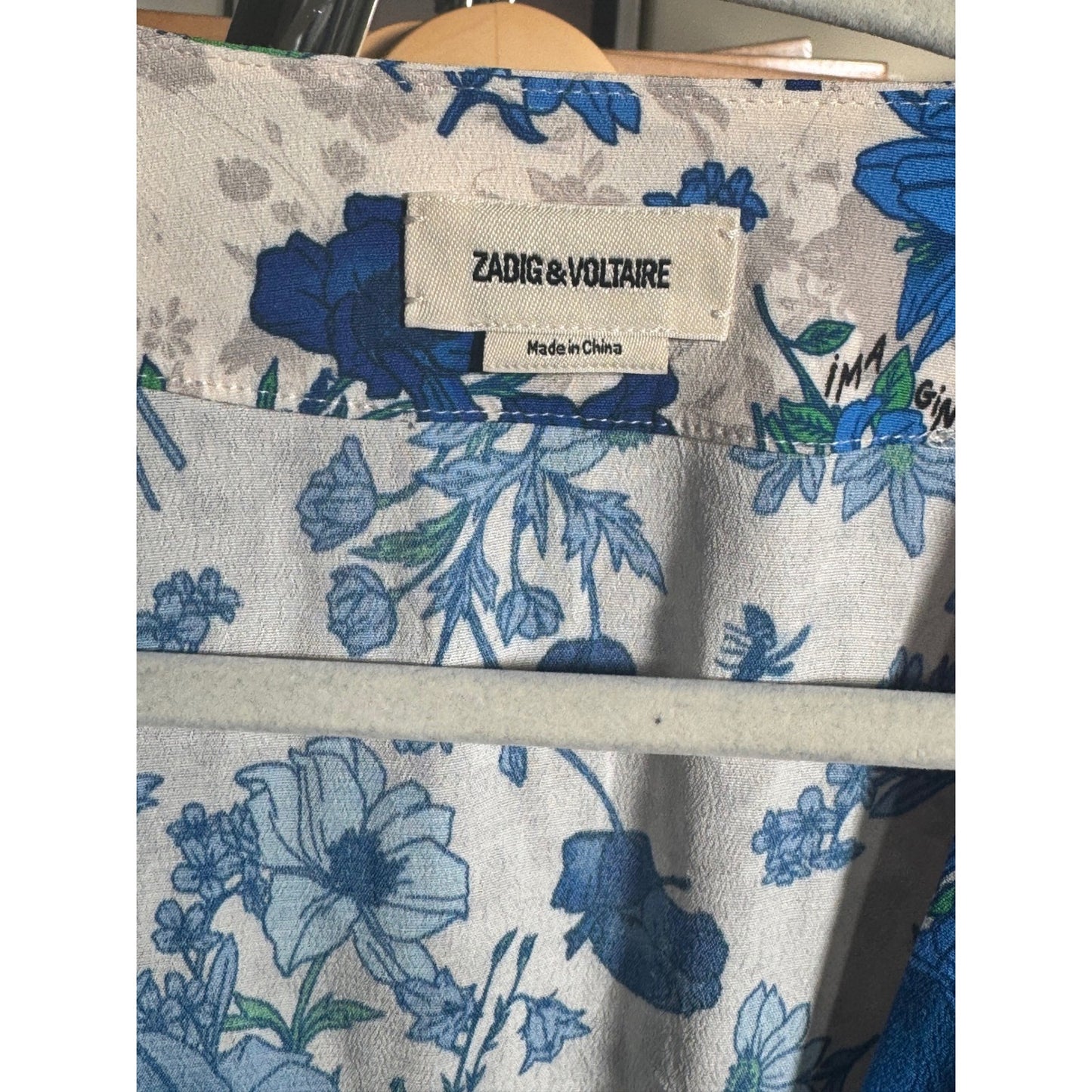 Zadig & Voltaire Blue Floral Puff Sleeve Mini Dress Wrap V-Neck NWT
