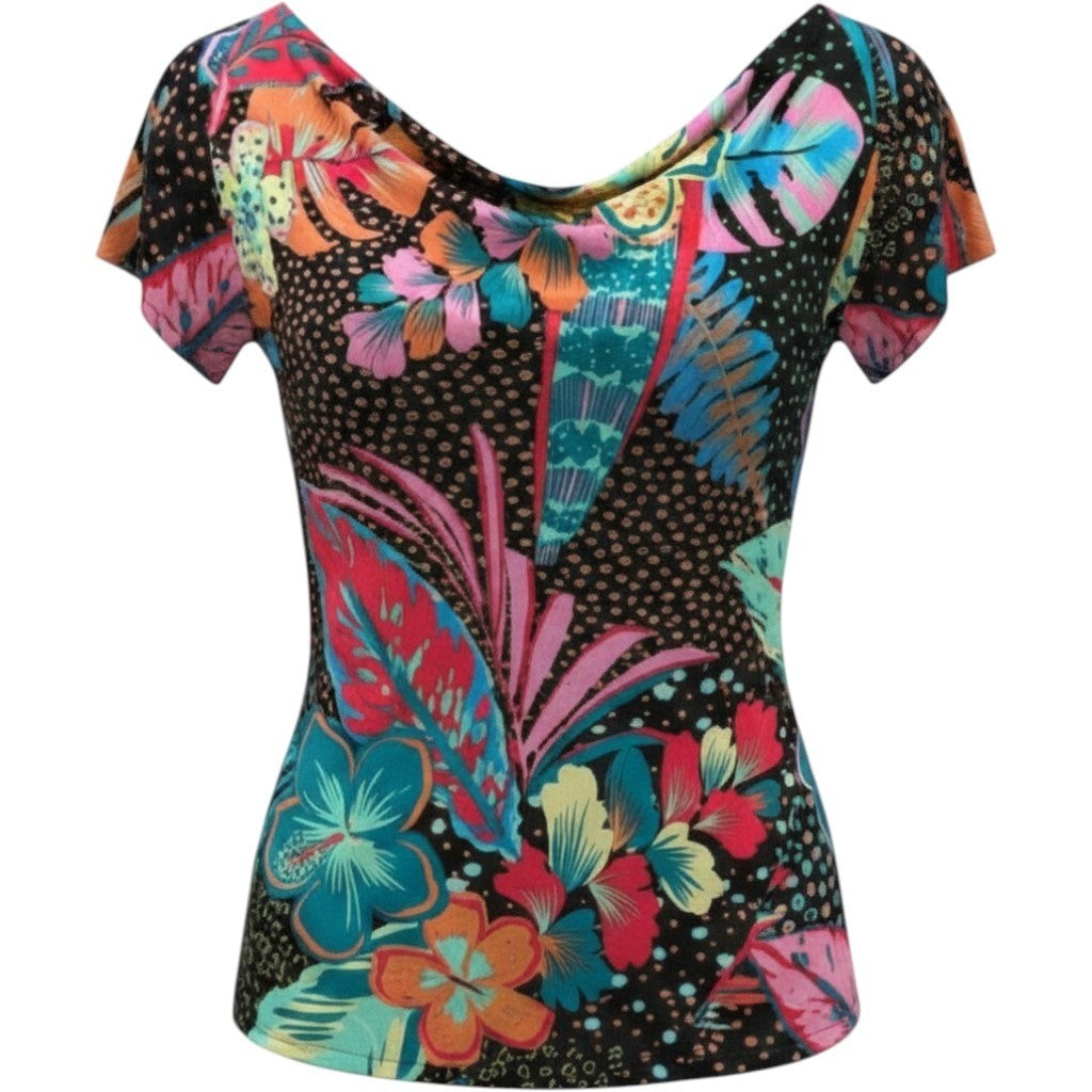 Vince Camuto Women Rich Black Tropical Floral Cowl Neck Top XL 915258620