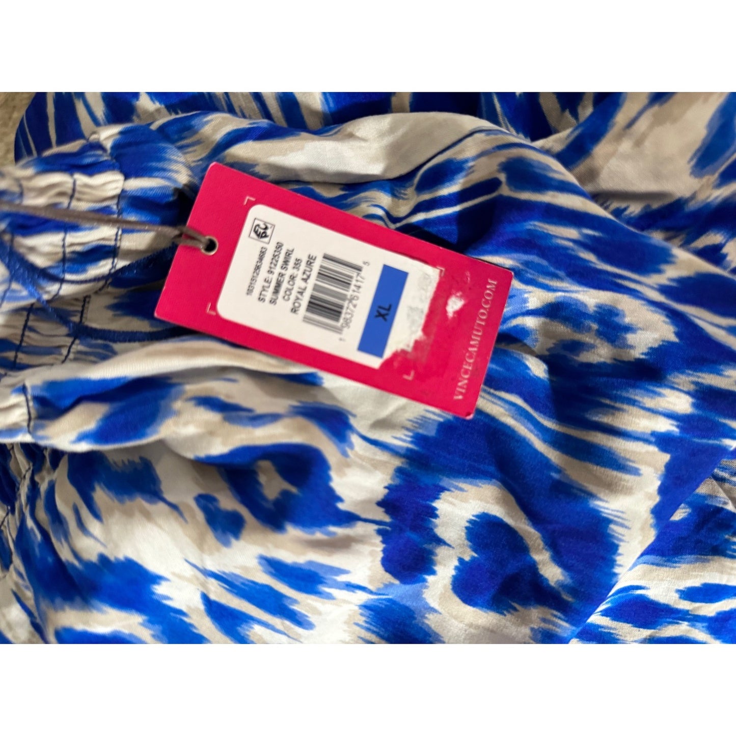 Vince Camuto Summer Swirl Ikat Wide Leg Smocked Pants Royal Azure XL NWT
