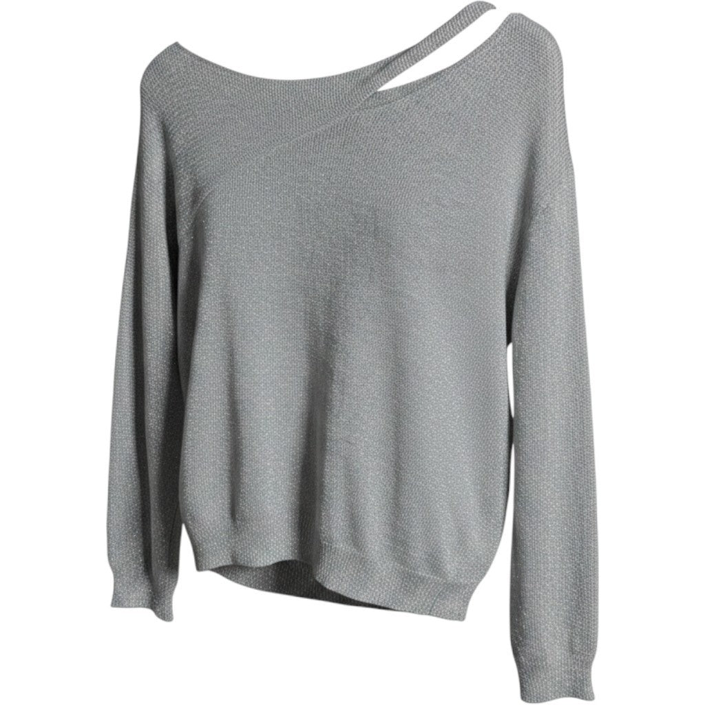 Vince Camuto Metallic Silver Cutout Neckline Cozy & Bright Sweater NWT Large