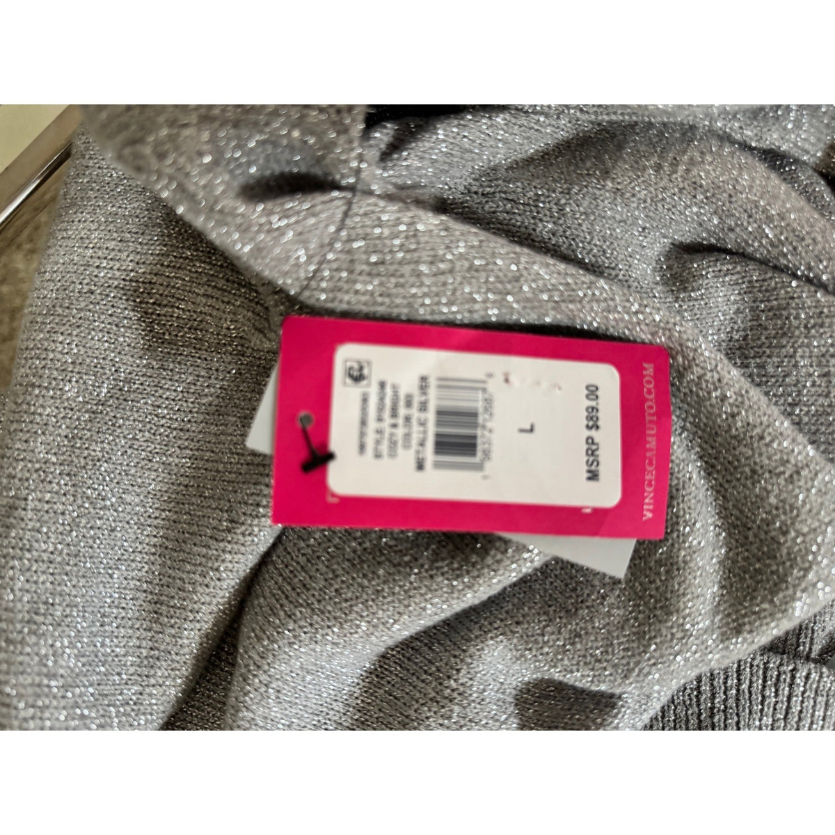 Vince Camuto Metallic Silver Cutout Neckline Cozy & Bright Sweater NWT Large