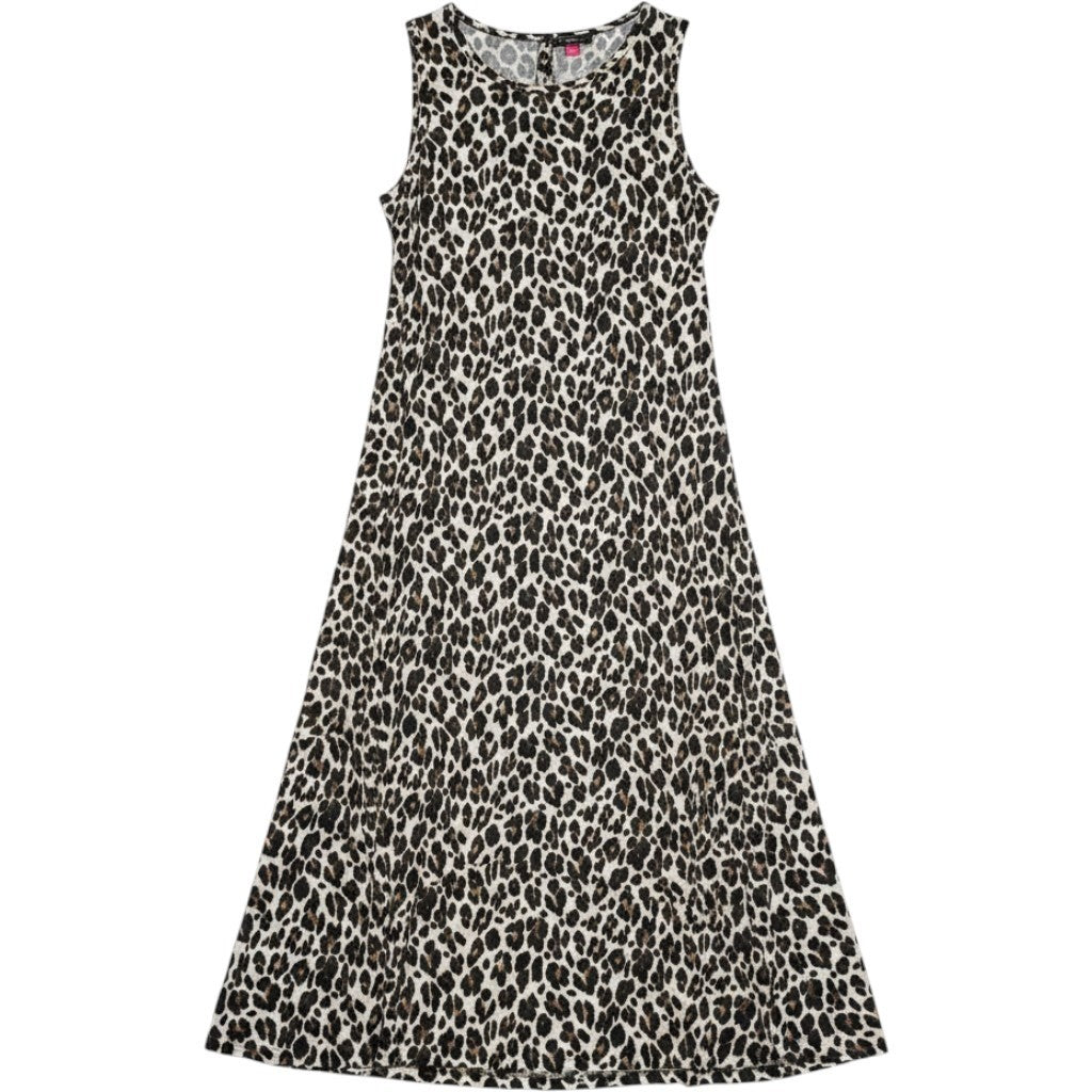 Womens Leopard Print Sleeveless Maxi Dress A-Line Round Neck Animal Print L