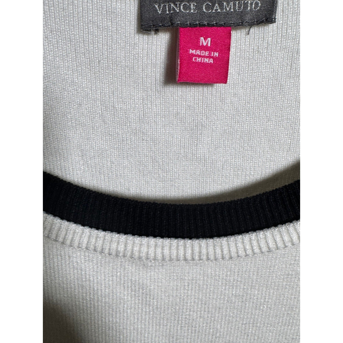 Vince Camuto Womens Ivory Black Contrast Trim Knit Tank Top Sleeveless Sweater M