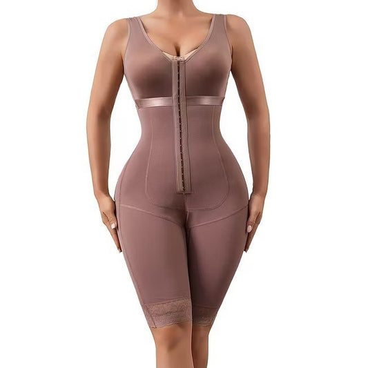 Womens Full Body Shapewear Tummy Control Faja Bodysuit Mid-Thigh Slimmer Brown L