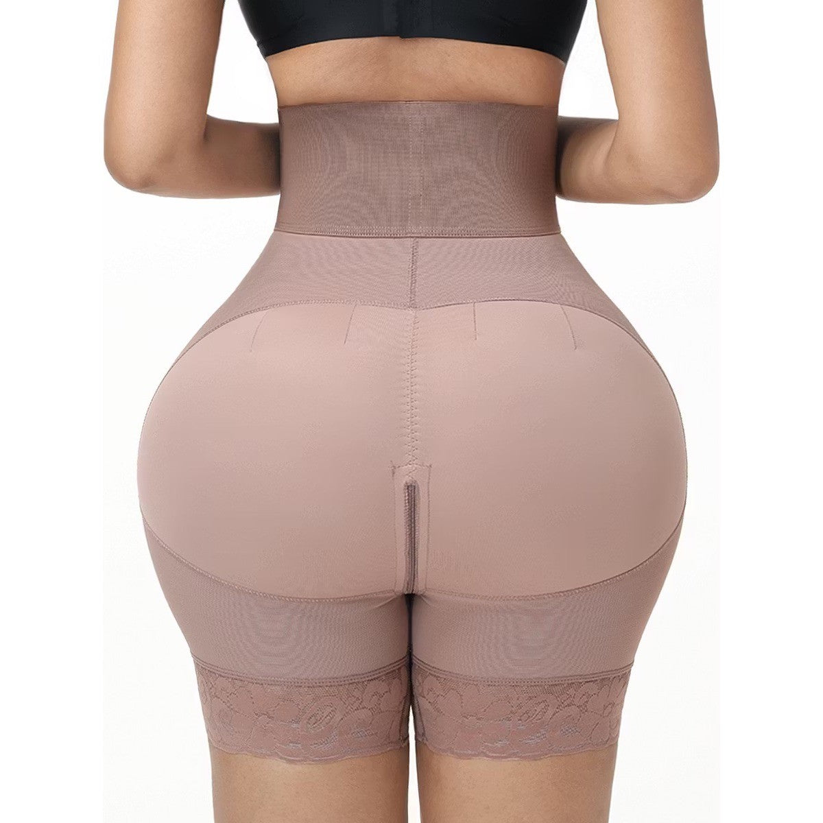 Womens High Waist Tummy Control Shapewear Butt Lifter Shorts Lace Trim Nude S
