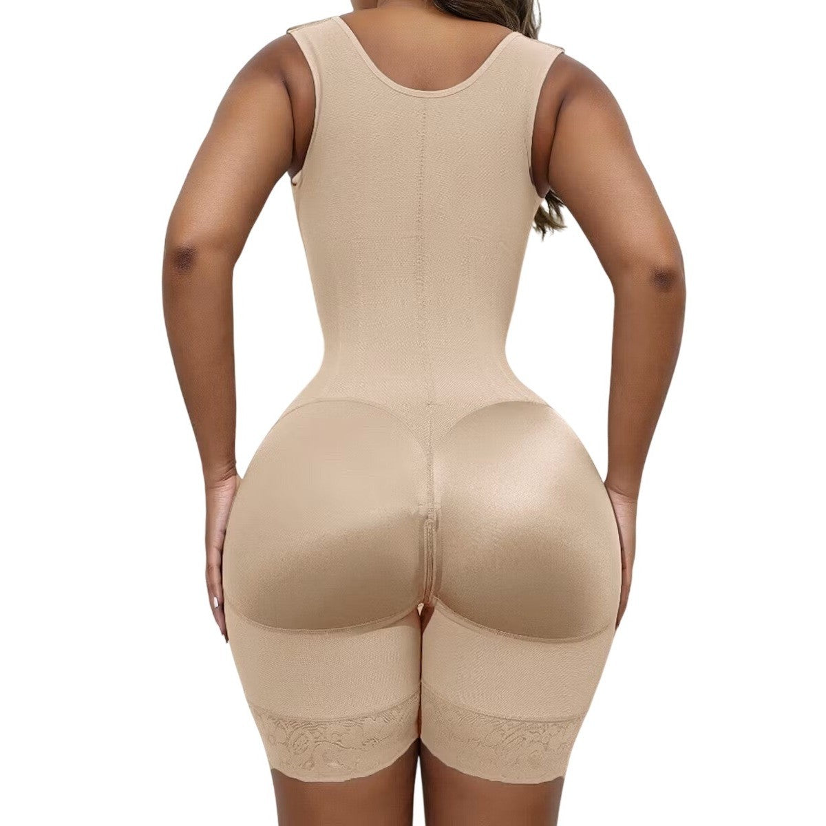 Womens High Compression Full Body Shaper Zipper Waist Trainer Bodysuit Nude M